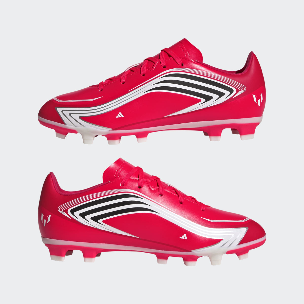 adidas F50 Messi Club FG/MG Kids Soccer Cleats - Lucid Red/Core Black/Pure Ruby