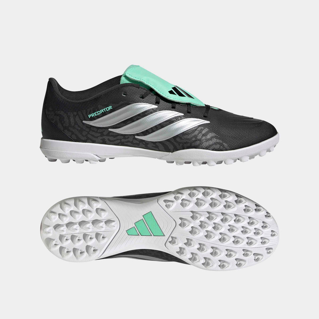 adidas Predator Club Fold-Over Tongue Turf Soccer Shoes - Core Black/Silver Metallic/Pulse Mint