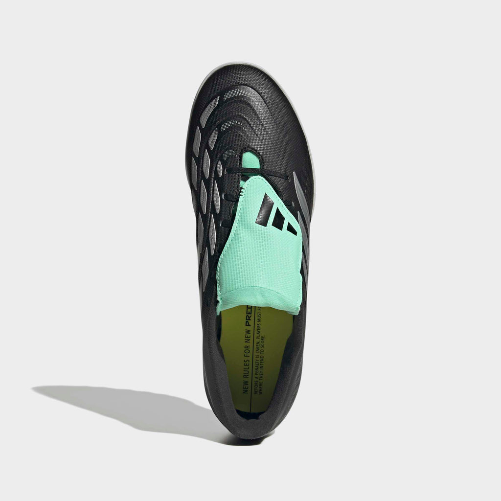 adidas Predator Club Fold-Over Tongue Turf Soccer Shoes - Core Black/Silver Metallic/Pulse Mint