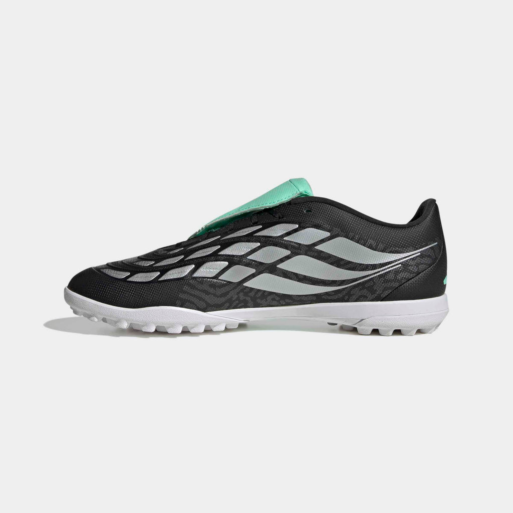 adidas Predator Club Fold-Over Tongue Turf Soccer Shoes - Core Black/Silver Metallic/Pulse Mint