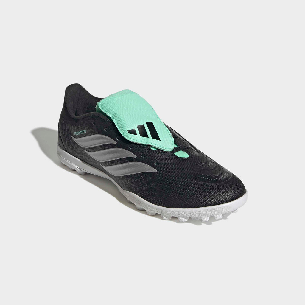 adidas Predator Club Fold-Over Tongue Turf Soccer Shoes - Core Black/Silver Metallic/Pulse Mint