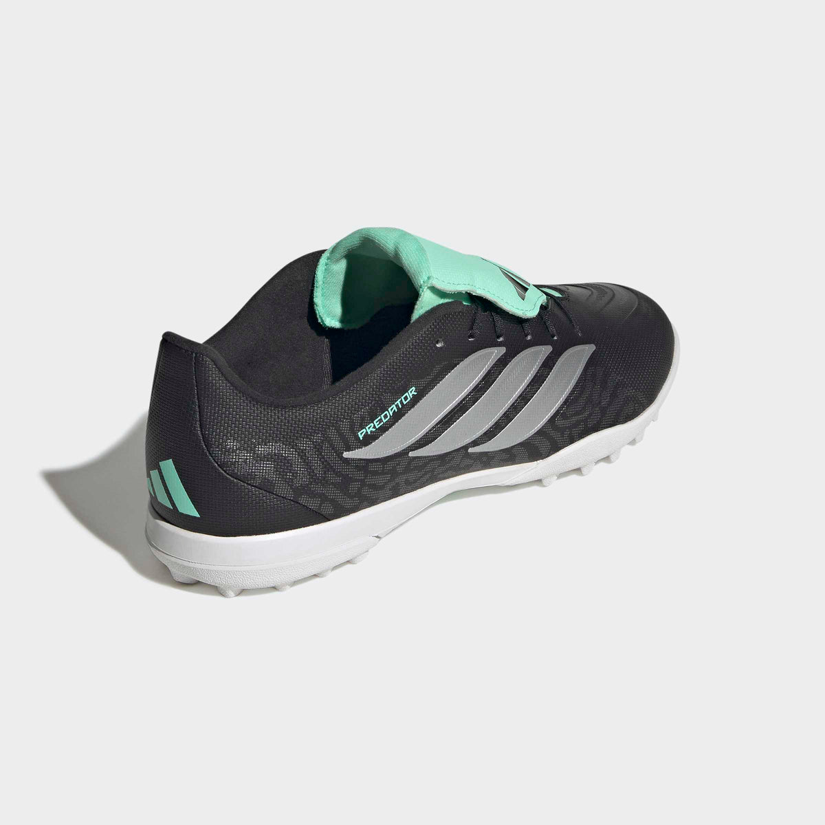 adidas Predator Club Fold-Over Tongue Turf Soccer Shoes - Core Black/Silver Metallic/Pulse Mint