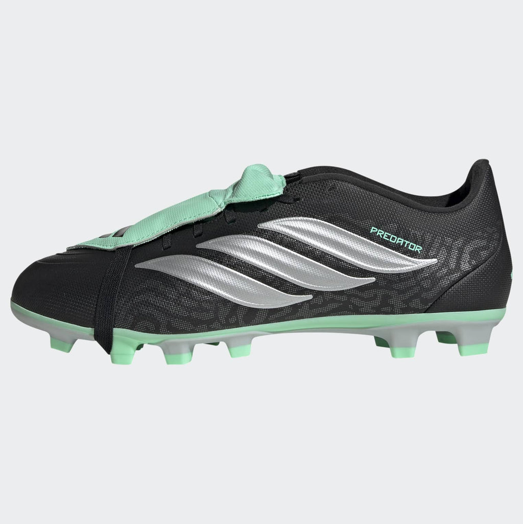 adidas Predator Club Fold-Over Tongue FG/MG Soccer Cleats - Core Black/Silver Metallic/Pulse Mint