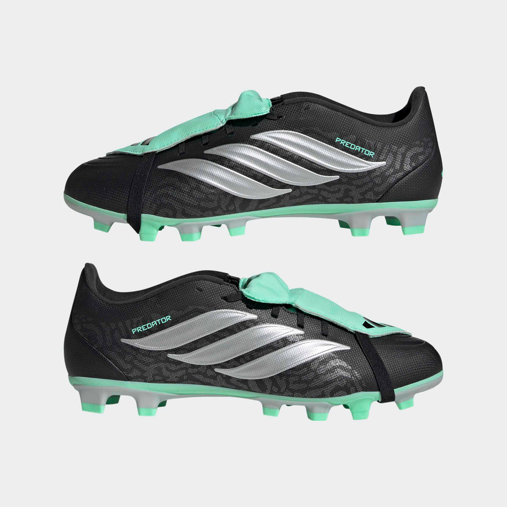 adidas Predator Club Fold-Over Tongue FG/MG Soccer Cleats - Core Black/Silver Metallic/Pulse Mint
