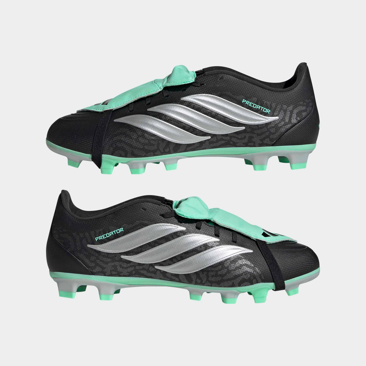 adidas Predator Club Fold-Over Tongue FG/MG Soccer Cleats - Core Black/Silver Metallic/Pulse Mint