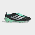 adidas Predator 26 Elite Fold-Over Tongue FG soccer cleats in Core Black / Silver Metallic / Pulse Mint, side view, outer (lateral) side