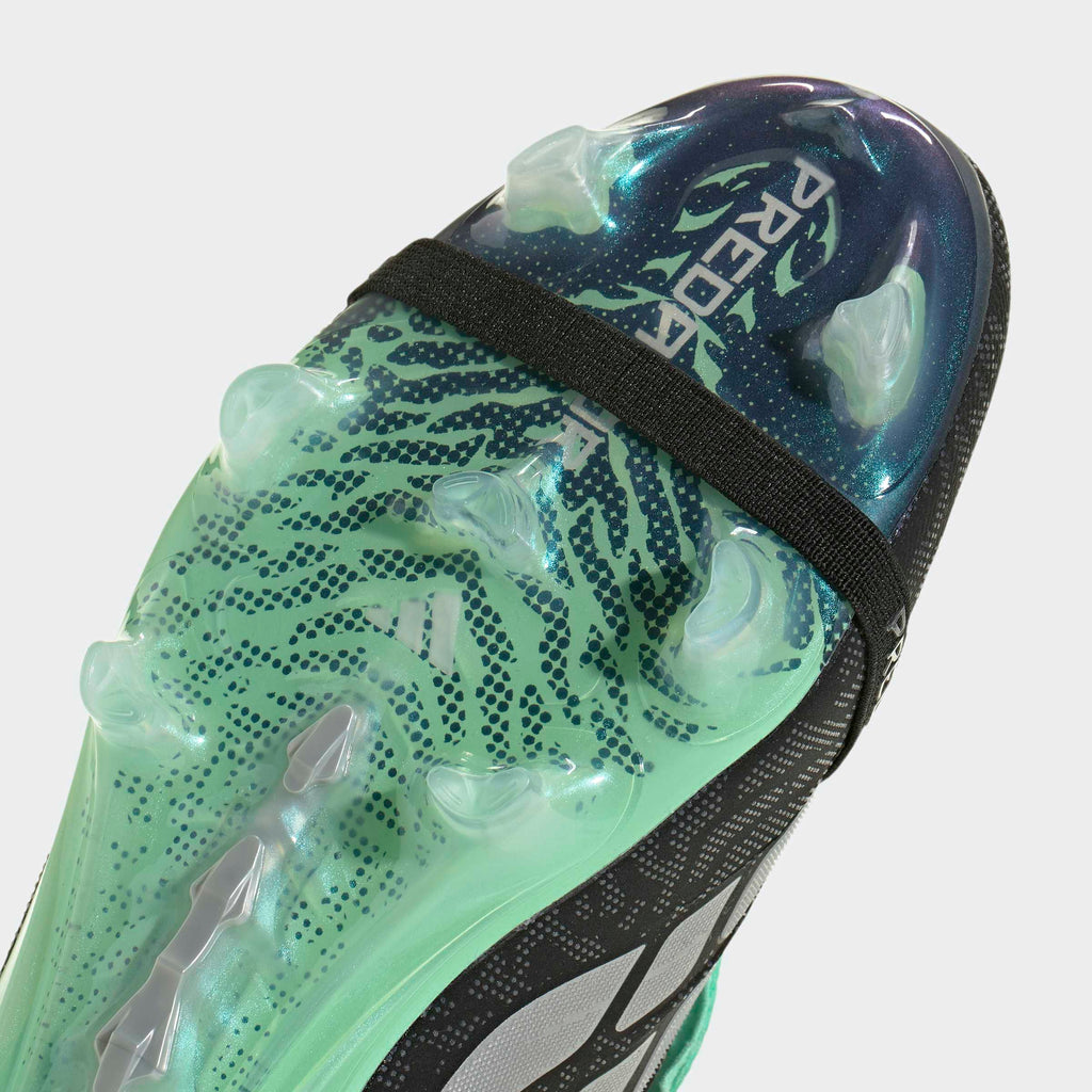 adidas Predator 26 Elite Fold-Over Tongue FG soccer cleats in Core Black / Silver Metallic / Pulse Mint, second detail view