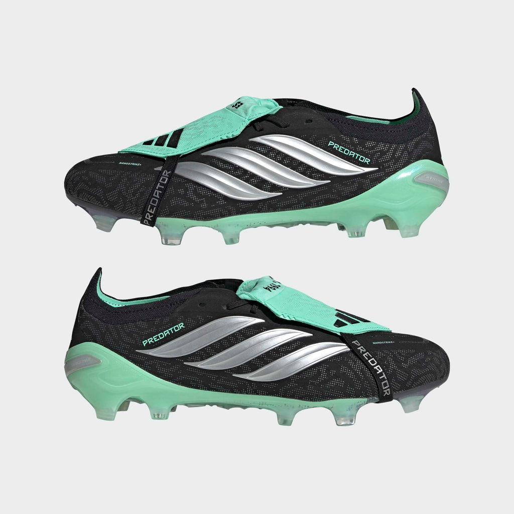 adidas Predator 26 Elite Fold-Over Tongue FG soccer cleats in Core Black / Silver Metallic / Pulse Mint, pair view