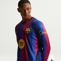 FC Barcelona 2026/27 Stadium Home Men's Nike Dri-FIT Soccer Replica Long-Sleeve Jersey — Deep Garnet and Blue Void, front — IR0044-683