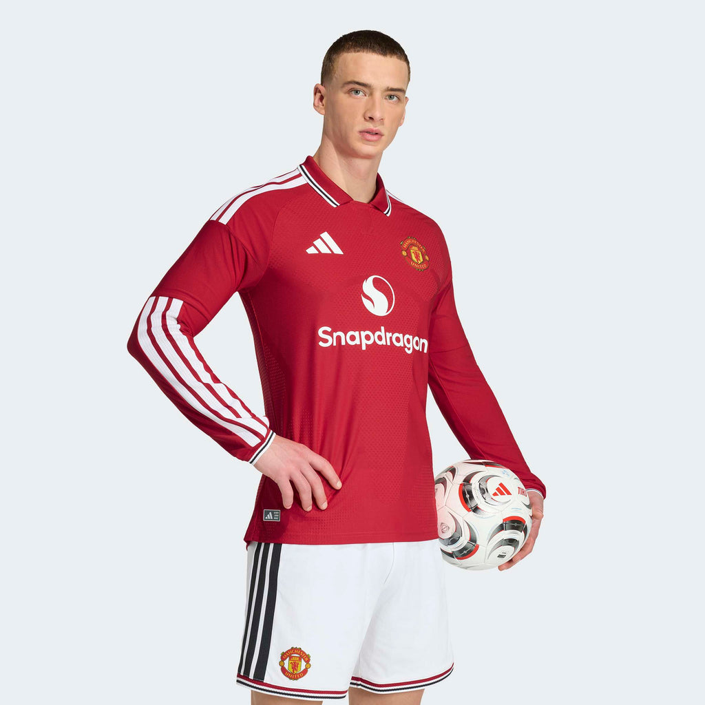 adidas Manchester United 26/27 Home Authentic Long Sleeve Jersey in MUFC Red – On Model Standard View