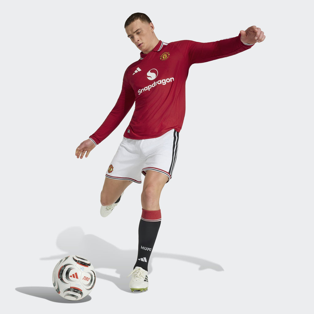 adidas Manchester United 26/27 Home Authentic Long Sleeve Jersey in MUFC Red – On Model Walking View
