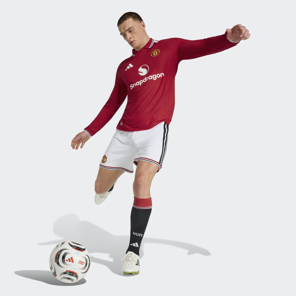 adidas Manchester United 26/27 Home Authentic Long Sleeve Jersey in MUFC Red – On Model Walking View