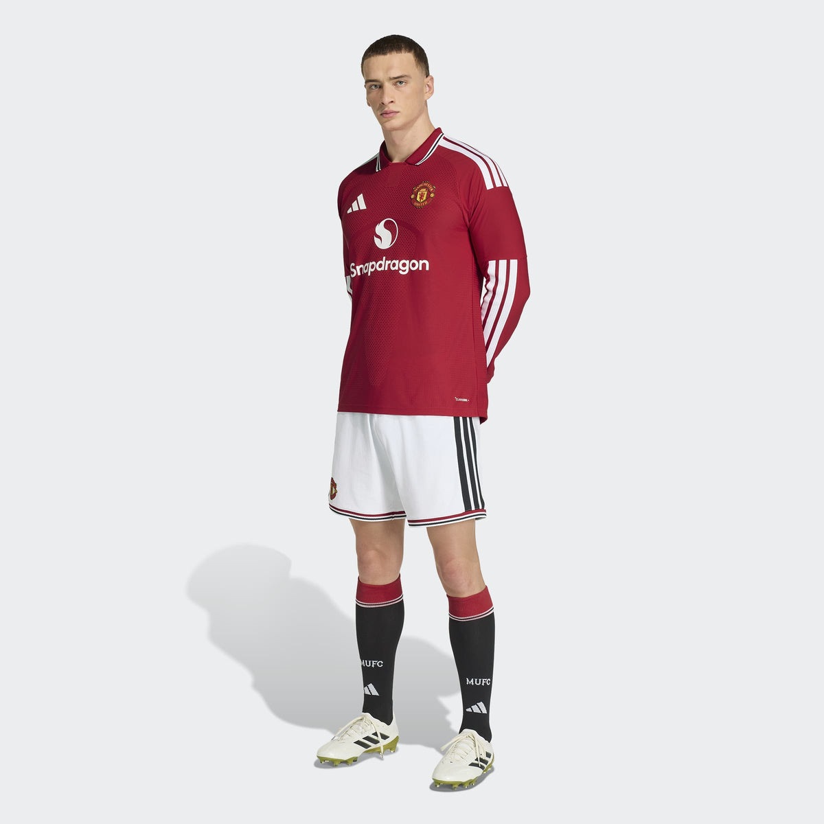 adidas Manchester United 26/27 Home Authentic Long Sleeve Jersey in MUFC Red – On Model Standard Outfit View