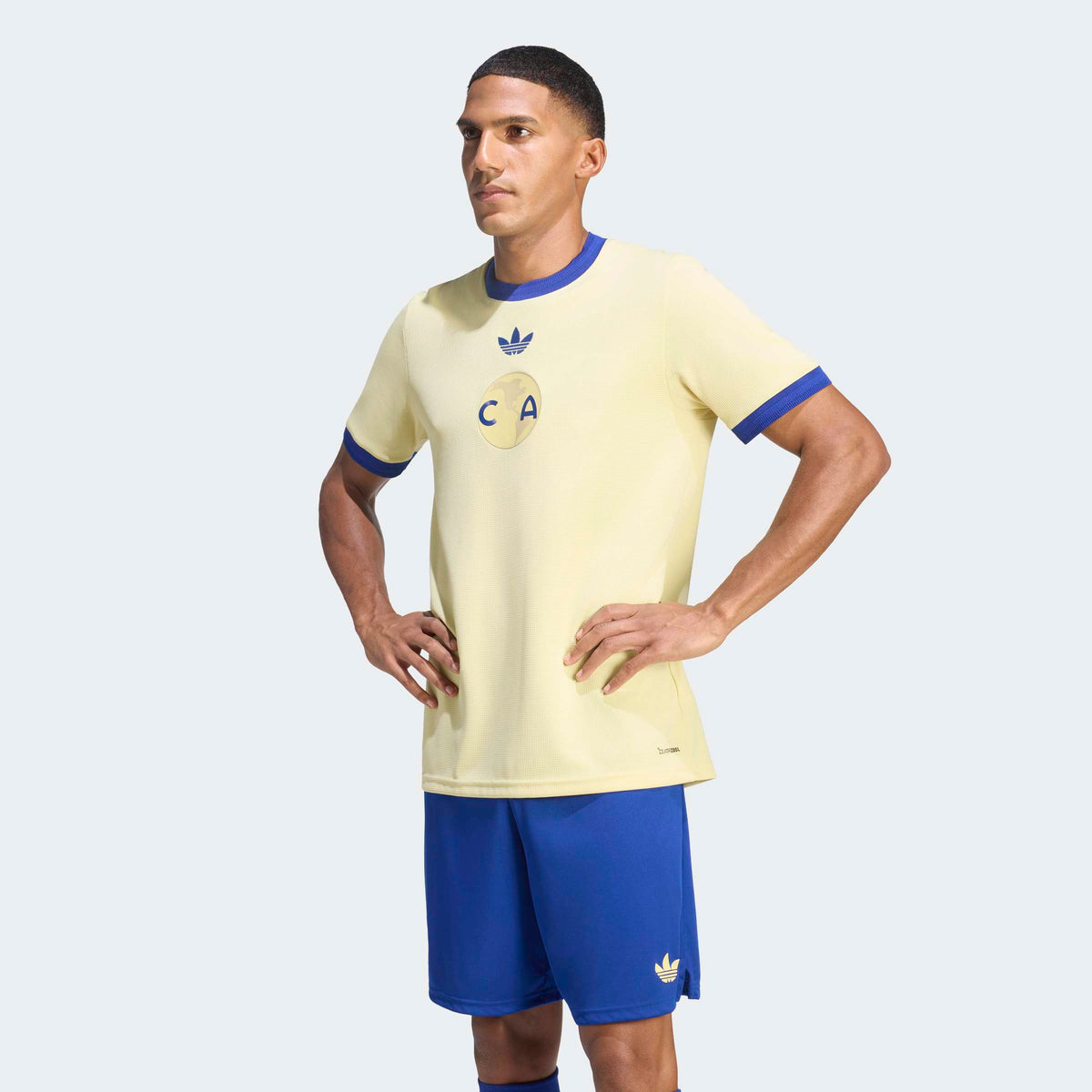 adidas Club America 26/27 Anniversary Jersey in Powder Yellow / Mystery Ink, on-model view