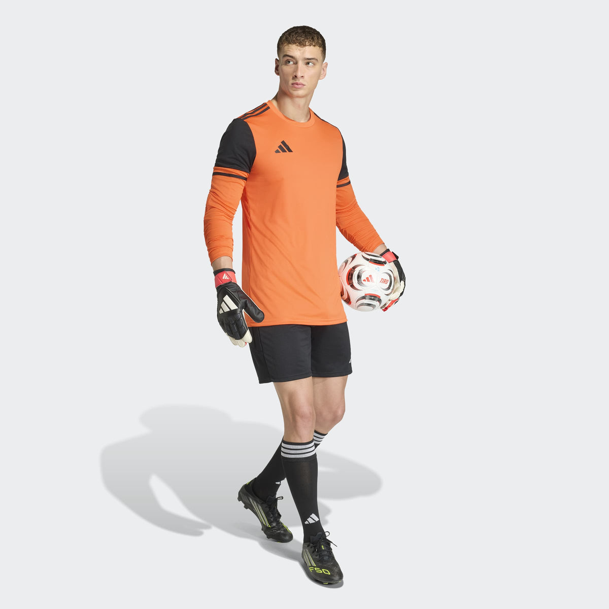adidas Tierro 26 Goalkeeper Shorts in Black, walking view on model