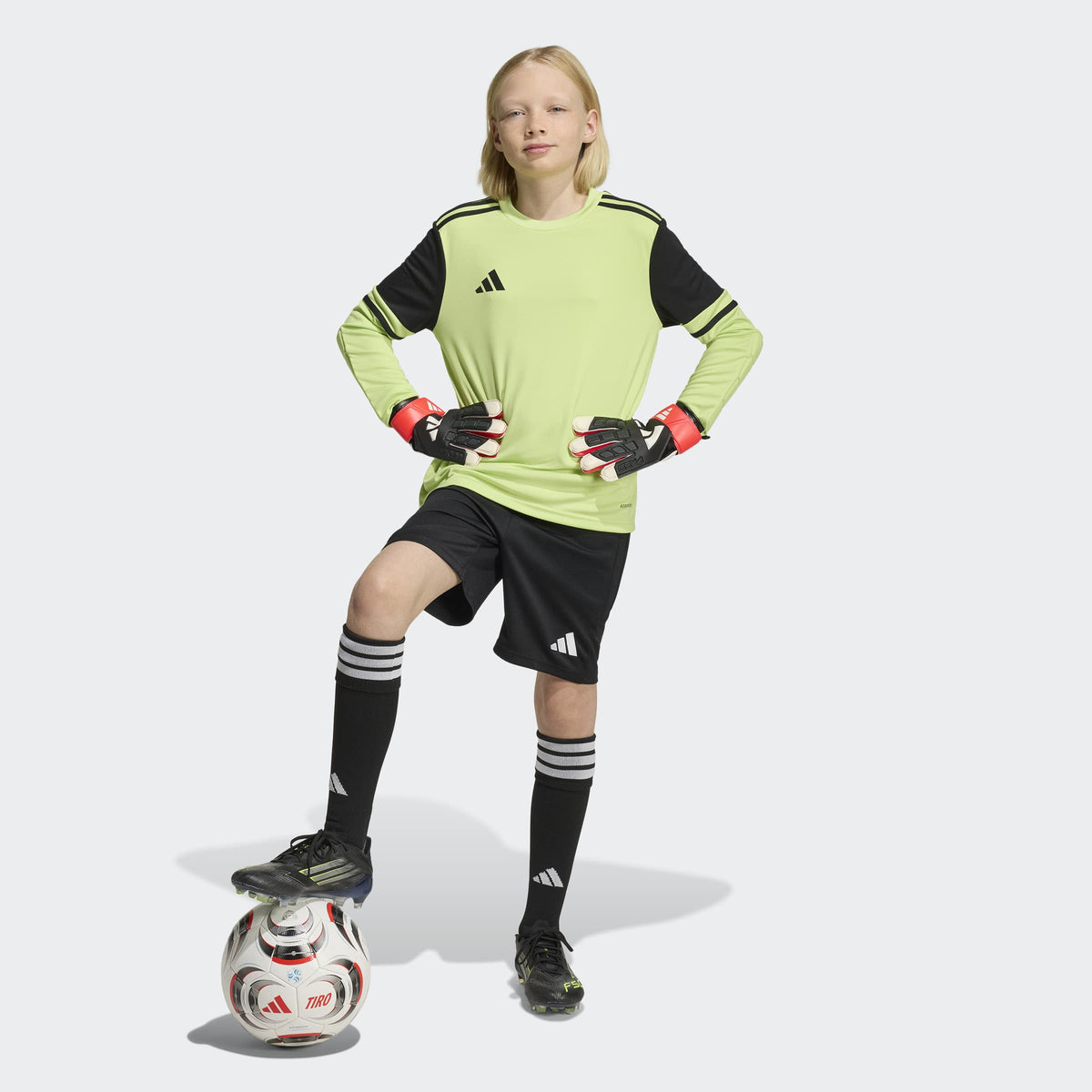 adidas Tierro 26 Goalkeeper Shorts in Black, walking view on model