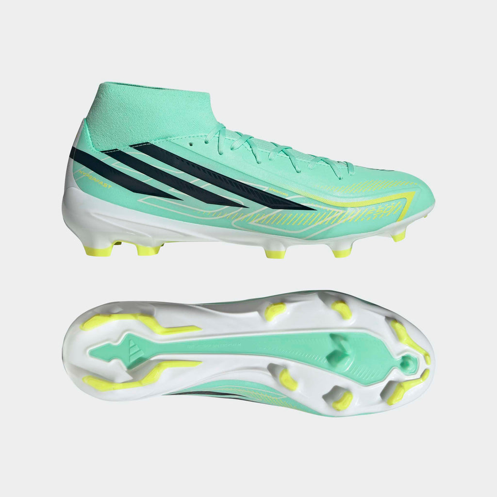 adidas F50 Hyperfast League Mid FG Soccer Cleats - Pulse Mint/Night Navy/Solar Lemon