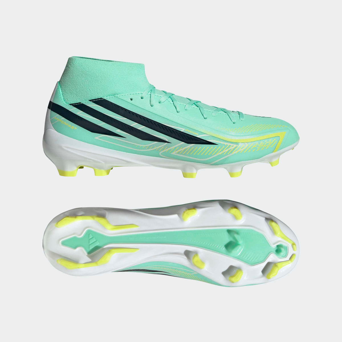 adidas F50 Hyperfast League Mid FG Soccer Cleats - Pulse Mint/Night Navy/Solar Lemon