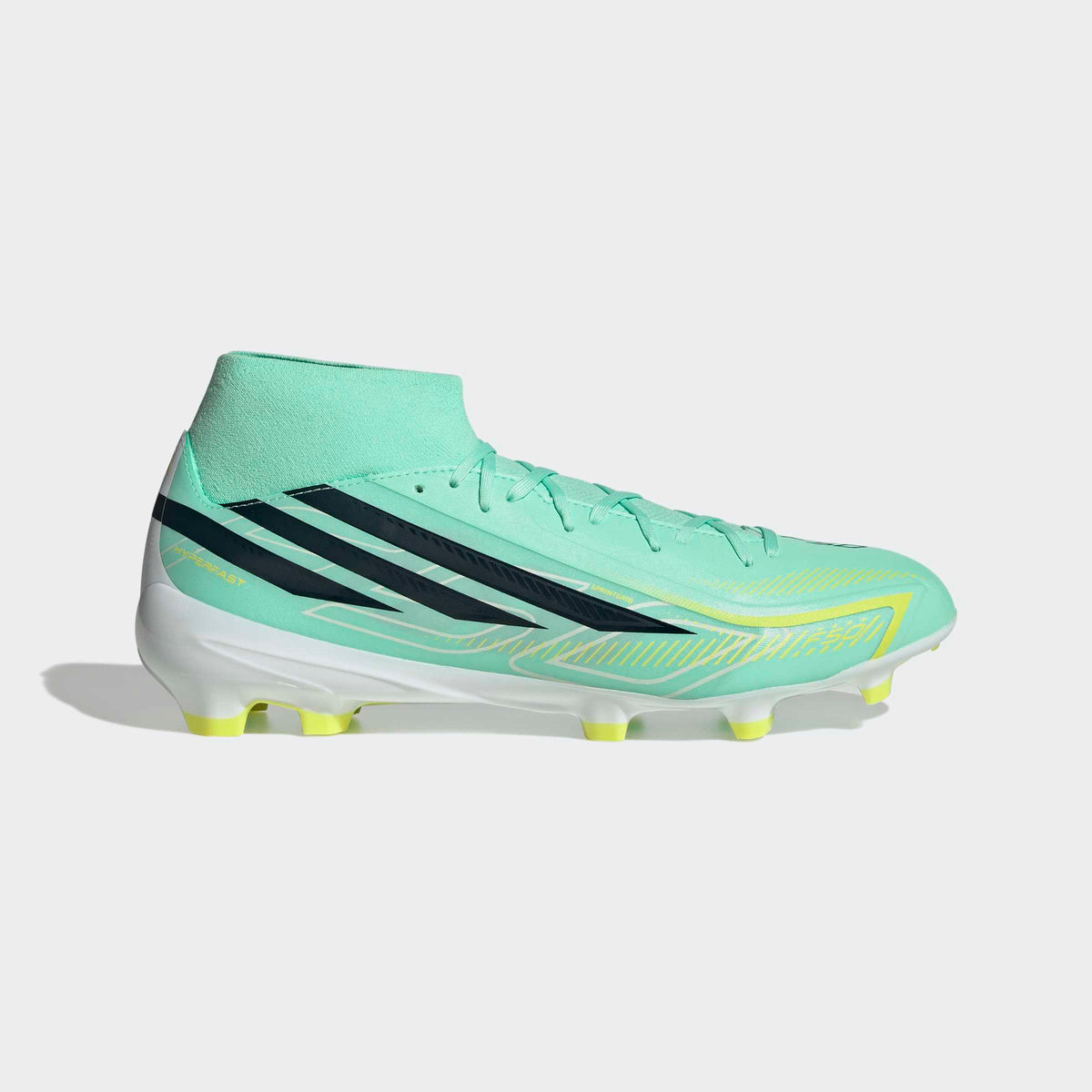 adidas F50 Hyperfast League Mid FG Soccer Cleats - Pulse Mint/Night Navy/Solar Lemon, side view