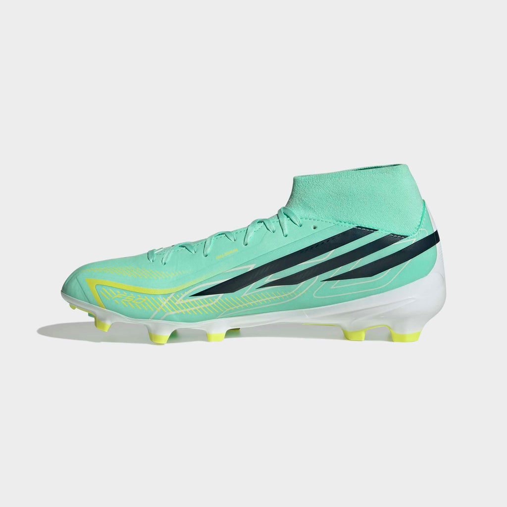 adidas F50 Hyperfast League Mid FG Soccer Cleats - Pulse Mint/Night Navy/Solar Lemon