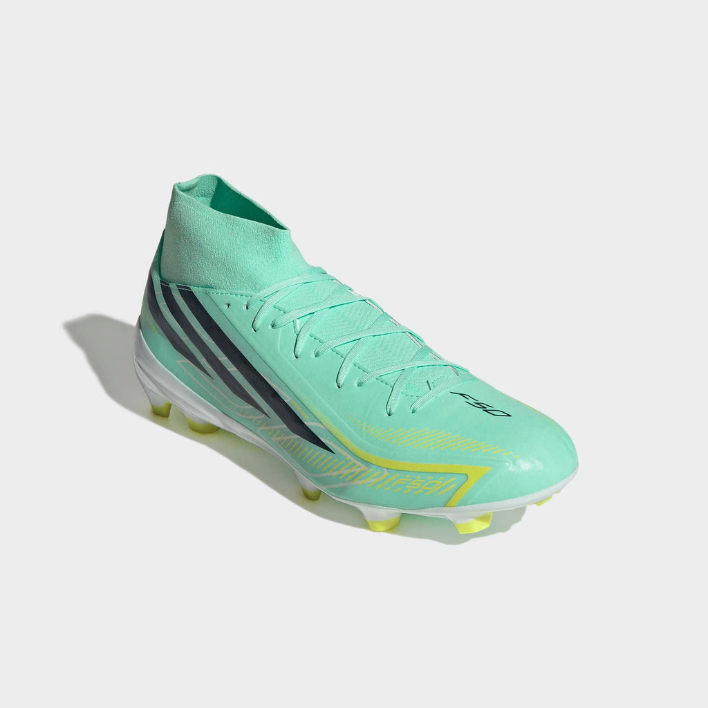 adidas F50 Hyperfast League Mid FG Soccer Cleats - Pulse Mint/Night Navy/Solar Lemon