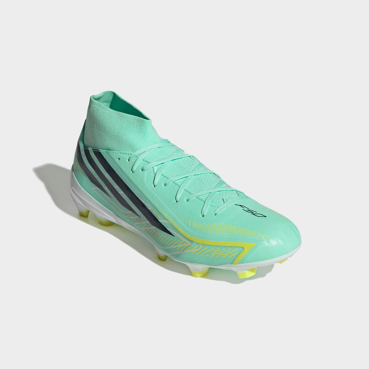 adidas F50 Hyperfast League Mid FG Soccer Cleats - Pulse Mint/Night Navy/Solar Lemon