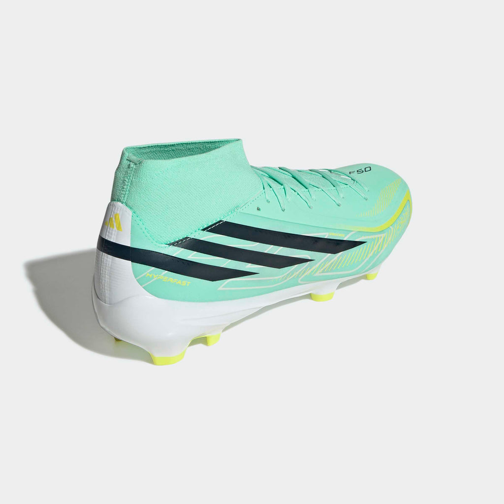 adidas F50 Hyperfast League Mid FG Soccer Cleats - Pulse Mint/Night Navy/Solar Lemon