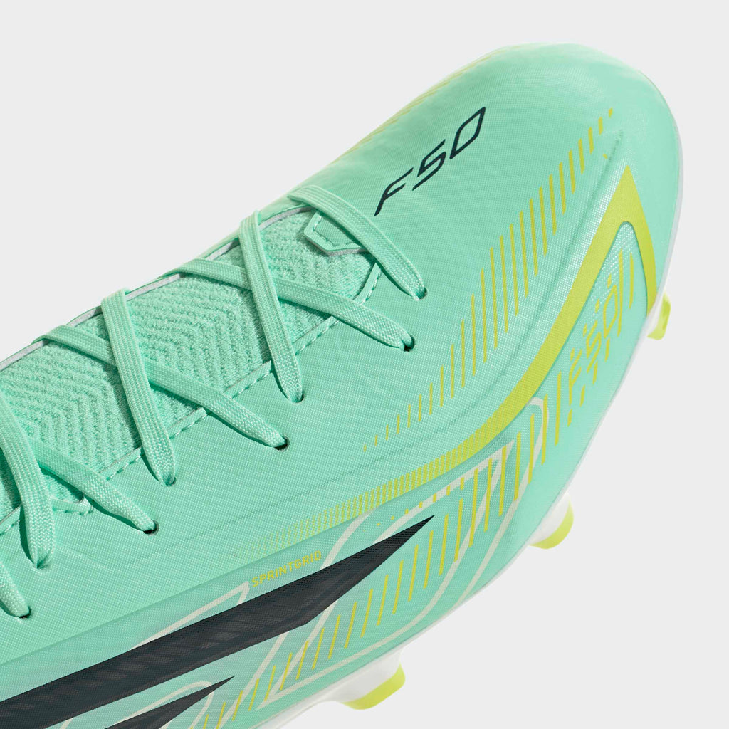 adidas F50 Hyperfast League Mid FG Soccer Cleats - Pulse Mint/Night Navy/Solar Lemon