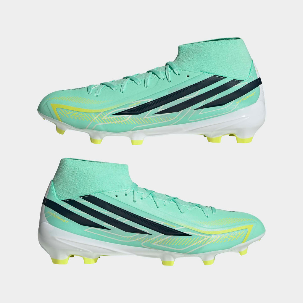 adidas F50 Hyperfast League Mid FG Soccer Cleats - Pulse Mint/Night Navy/Solar Lemon