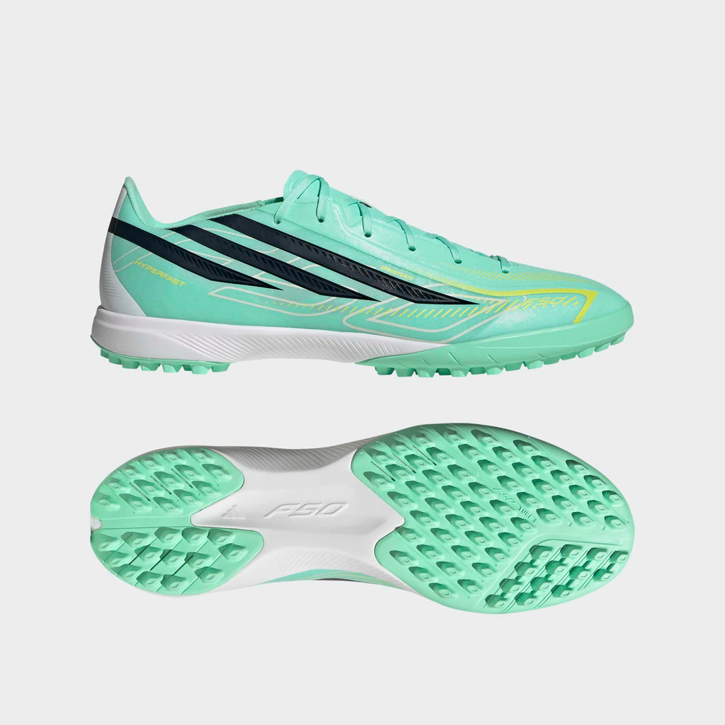 adidas F50 Hyperfast League Turf Soccer Shoes - Pulse Mint/Night Navy/Solar Lemon