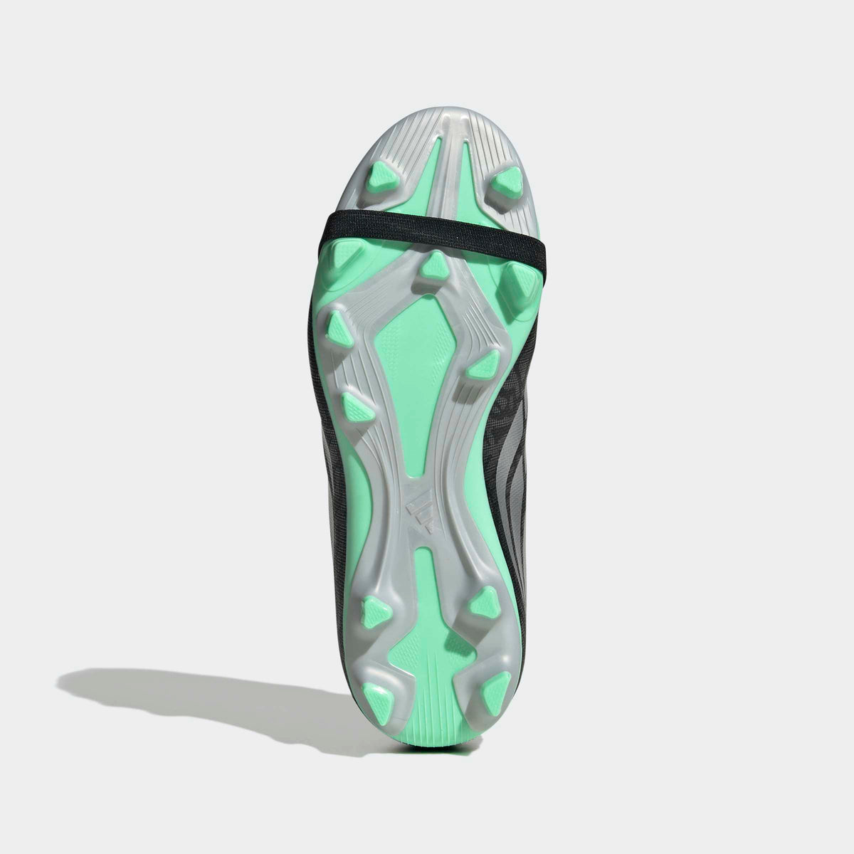 adidas Predator 26 Club Fold-Over Tongue FG/MG Soccer Cleats – Youth in Core Black, Silver Metallic and Pulse Mint – bottom view