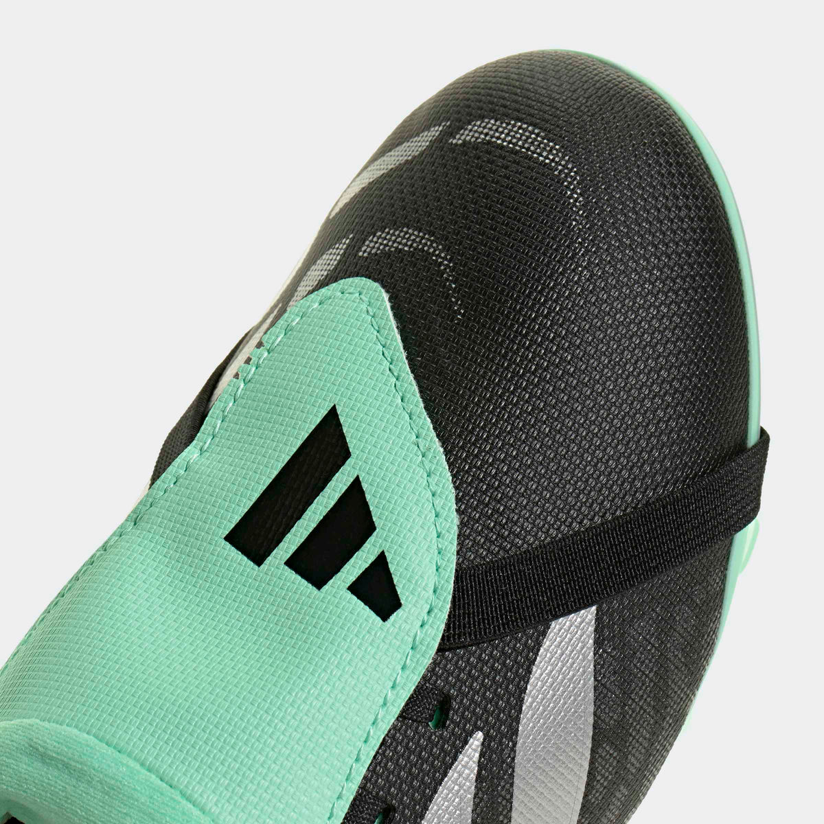 adidas Predator 26 Club Fold-Over Tongue FG/MG Soccer Cleats – Youth in Core Black, Silver Metallic and Pulse Mint – detail view 1