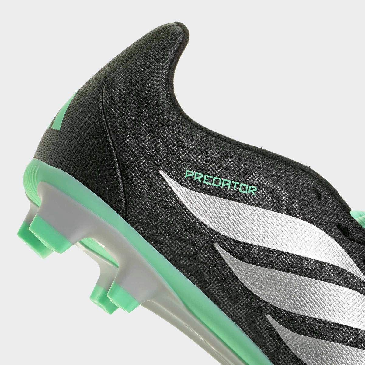 adidas Predator 26 Club Fold-Over Tongue FG/MG Soccer Cleats – Youth in Core Black, Silver Metallic and Pulse Mint – detail view 2