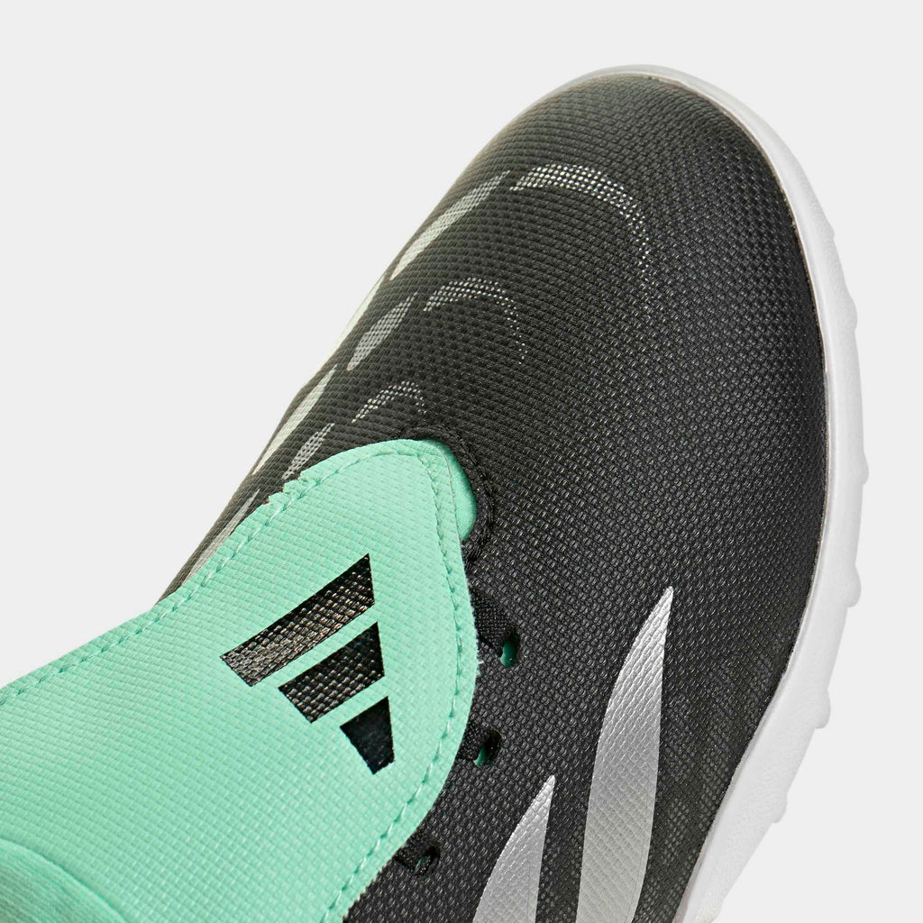 adidas Predator 26 Club Fold-Over Tongue Turf Soccer Shoes – Youth in Core Black, Silver Metallic and Pulse Mint – detail view 1