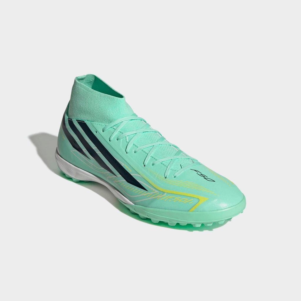 adidas F50 Hyperfast League Mid Turf Soccer Shoes - Pulse Mint/Night Navy/Solar Lemon