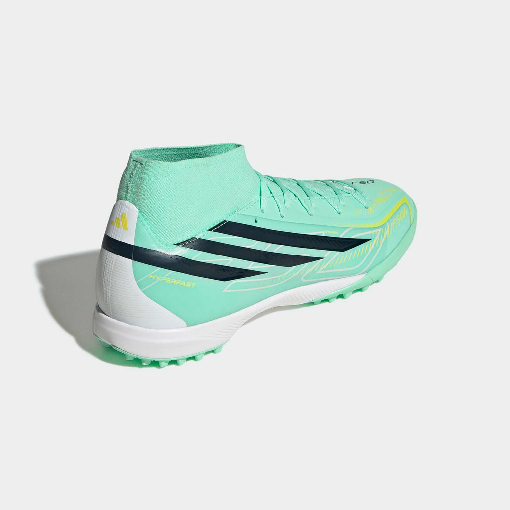 adidas F50 Hyperfast League Mid Turf Soccer Shoes - Pulse Mint/Night Navy/Solar Lemon