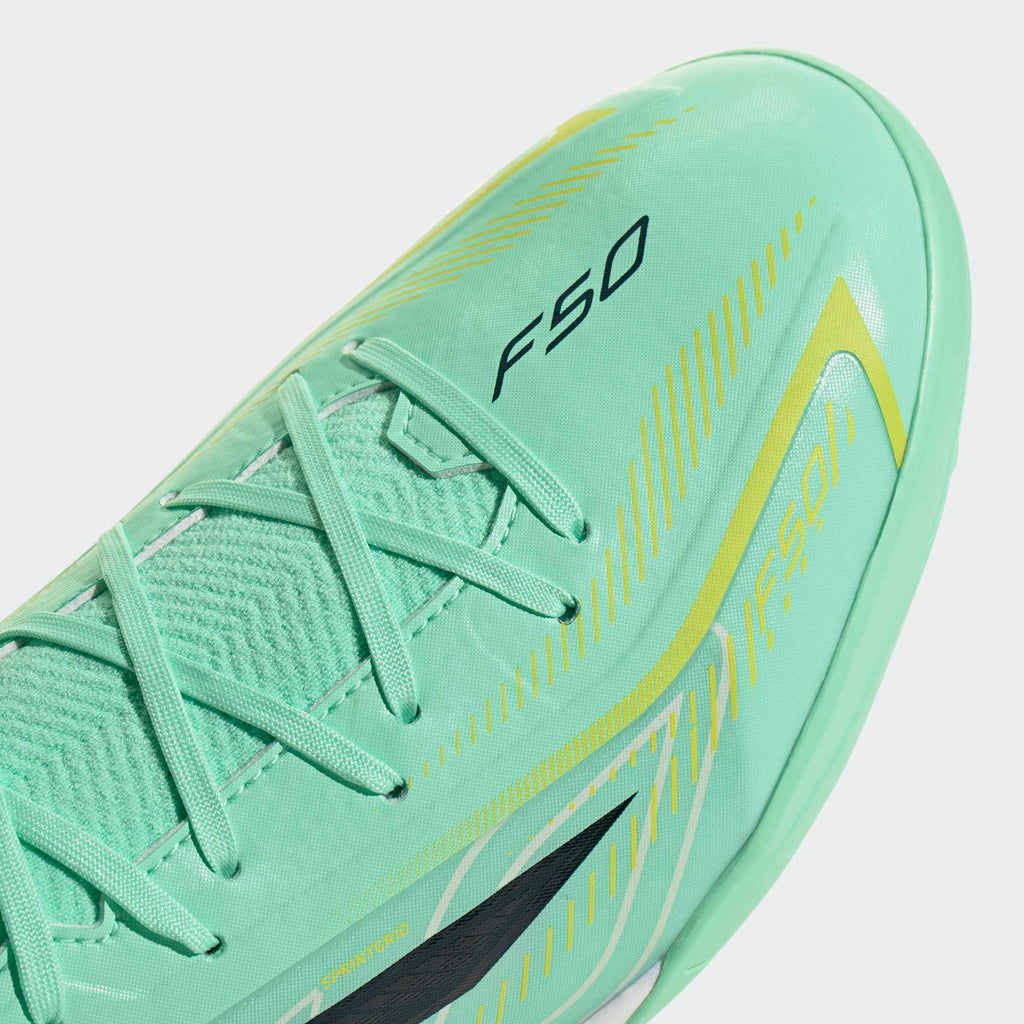 adidas F50 Hyperfast League Mid Turf Soccer Shoes - Pulse Mint/Night Navy/Solar Lemon
