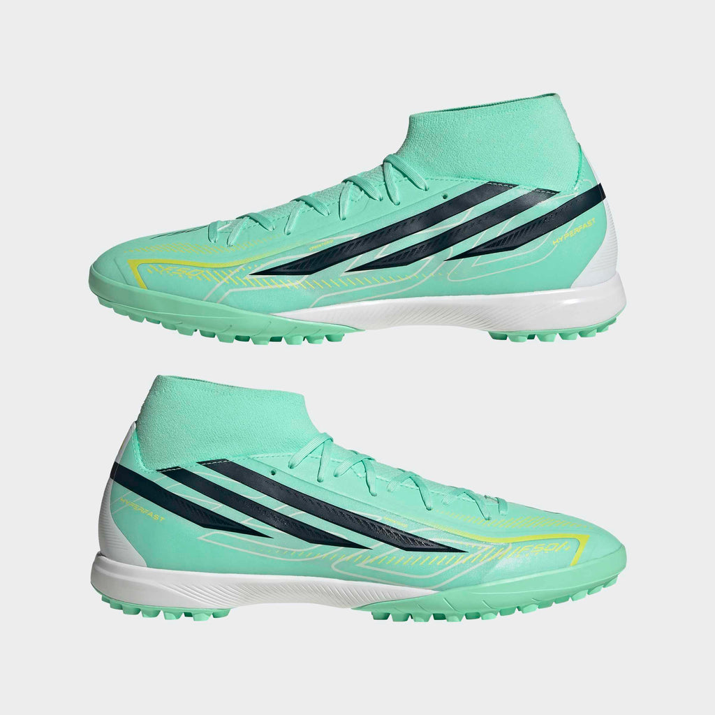 adidas F50 Hyperfast League Mid Turf Soccer Shoes - Pulse Mint/Night Navy/Solar Lemon