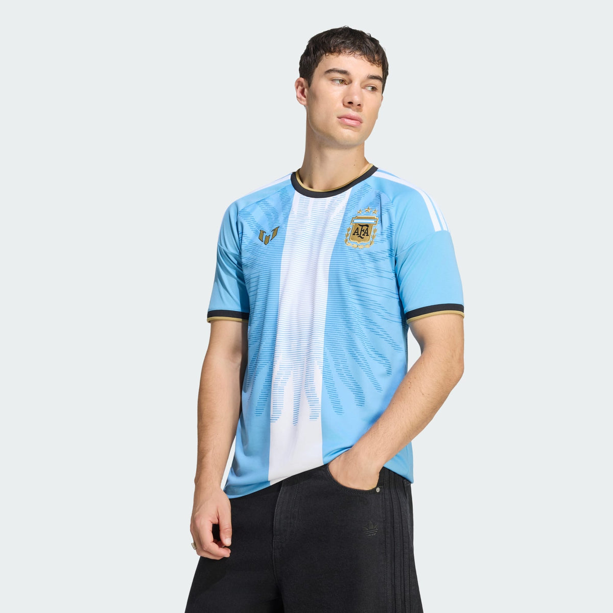 adidas Argentina Messi 26 men's jersey in light blue, model front view