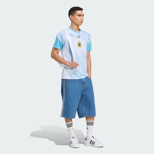 Detail of adidas Argentina Messi 26 Pre Match Jersey White/Light Blue