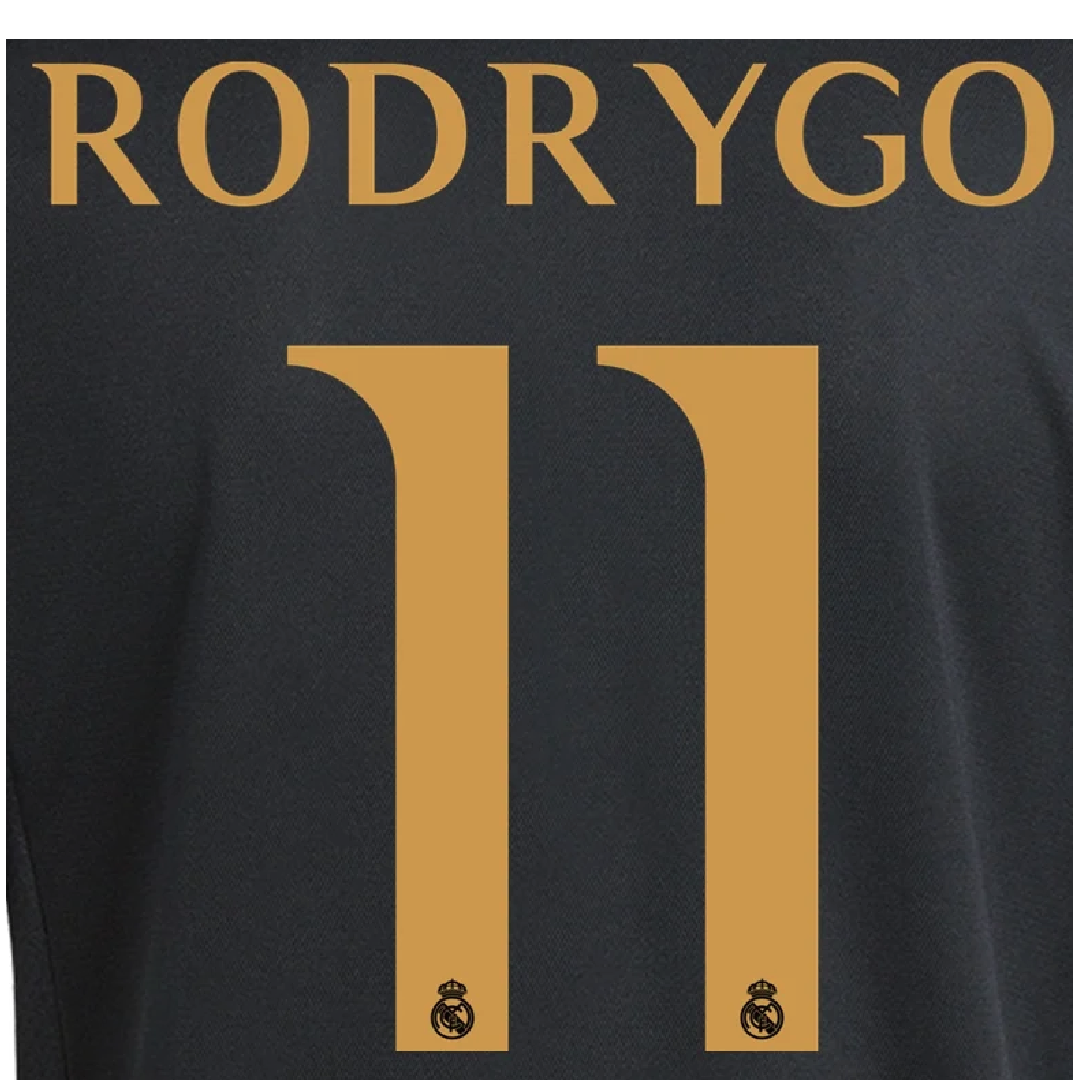 Real Rodrygo 23/24 Away/3rd Name and Number Set - RM24-RODRYGO-A/3RD-AUTHENTIC by Authentic | Available at Niky's Sports