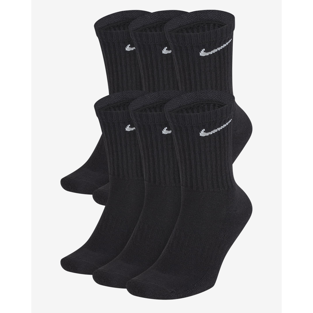 Nike Everyday Cushioned Training Crew Socks Black (6 Pairs) - SX7666-010-NIKE by Nike | Available at Niky's Sports