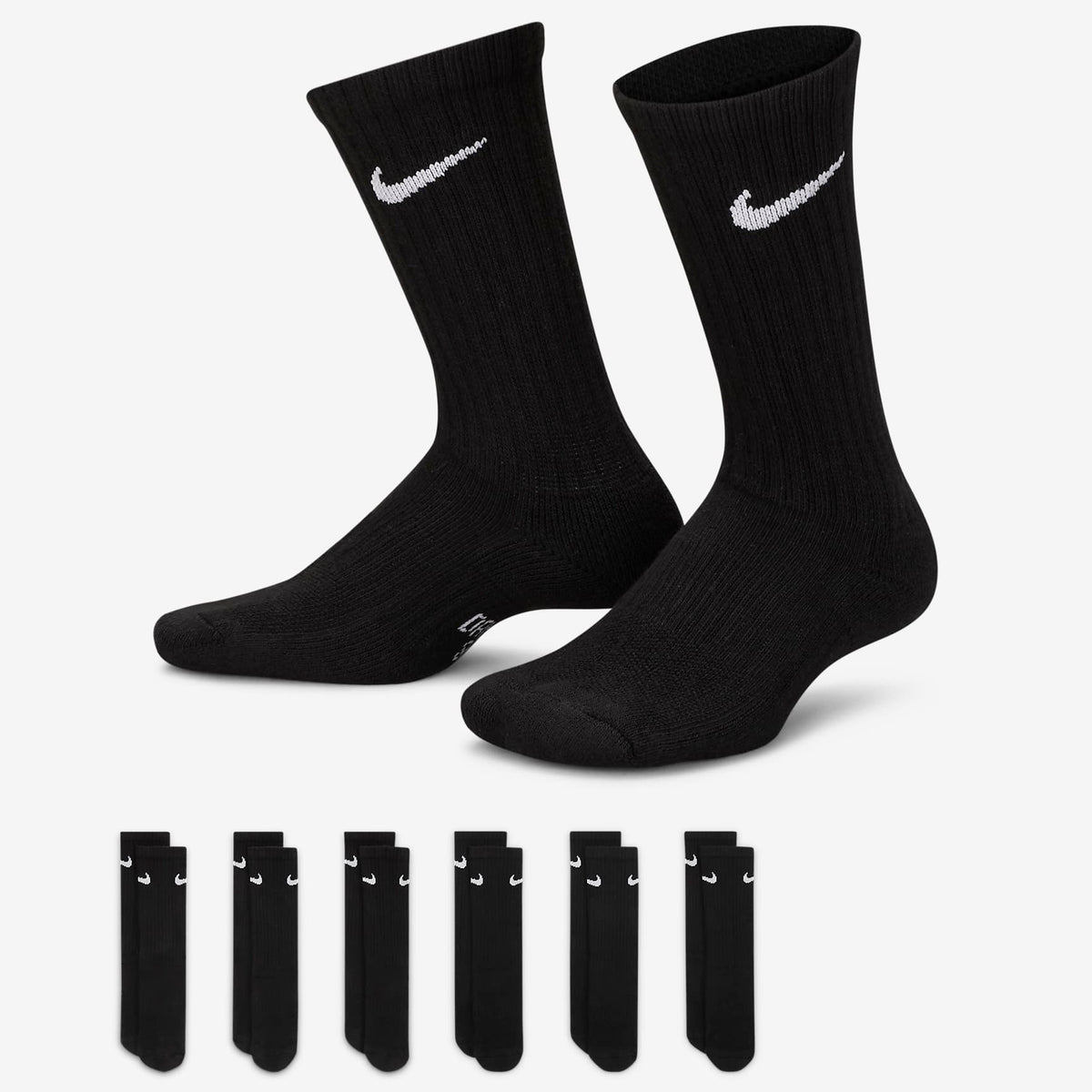 Nike Performance Cushioned Crew Kids&#39; Training Socks (6 Pair) - SX6910-010-NIKE by Nike | Available at Niky&#39;s Sports