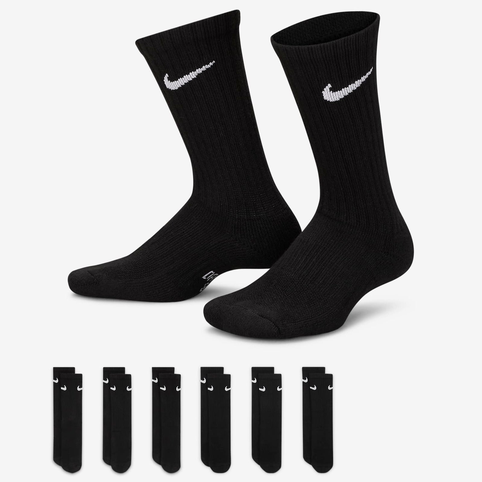 Nike Performance Cushioned Crew Kids' Training Socks (6 Pair) - SX6910-010-NIKE by Nike | Available at Niky's Sports