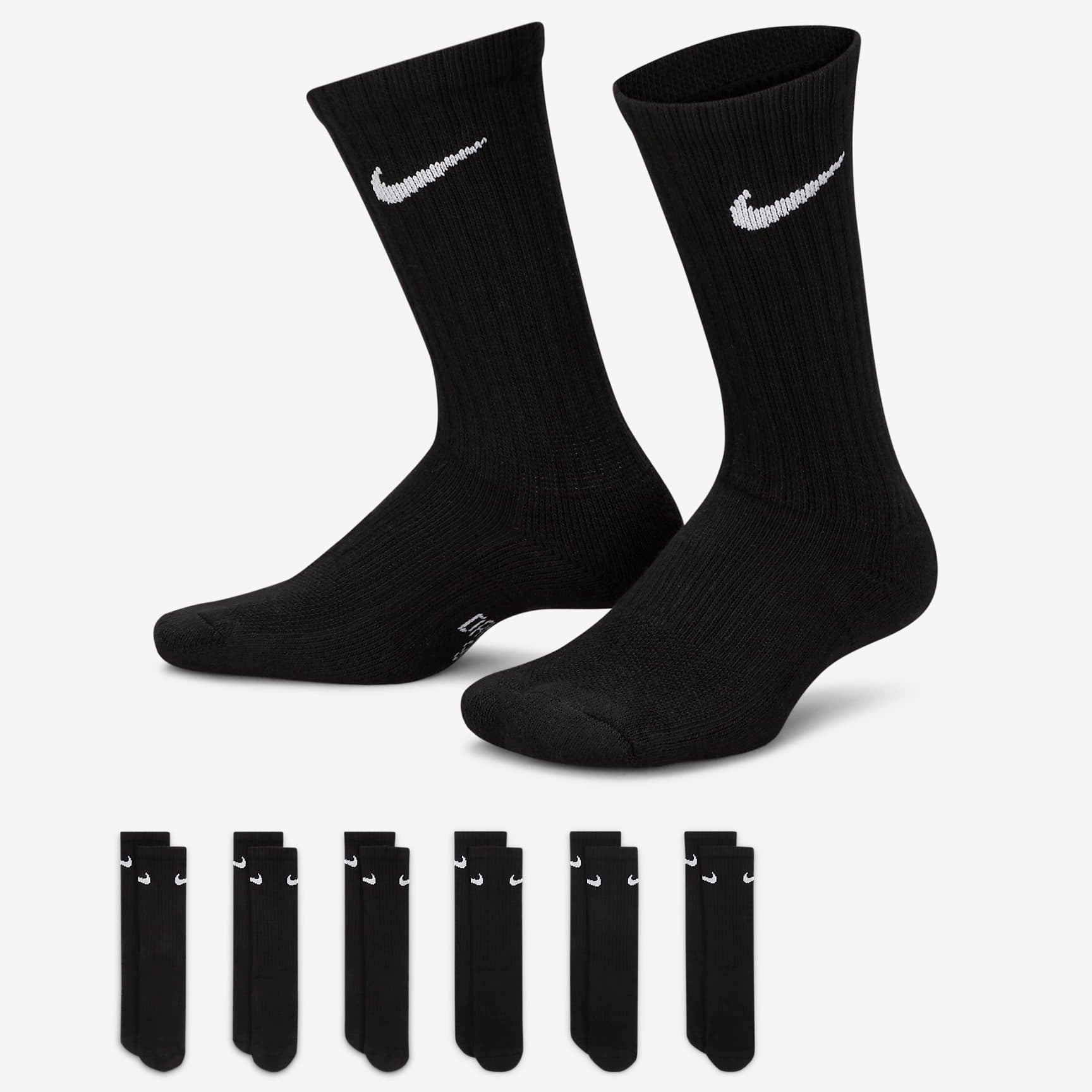 Nike Performance Cushioned Crew Kids' Training Socks (6 Pair) - SX6910-010-NIKE by Nike | Available at Niky's Sports