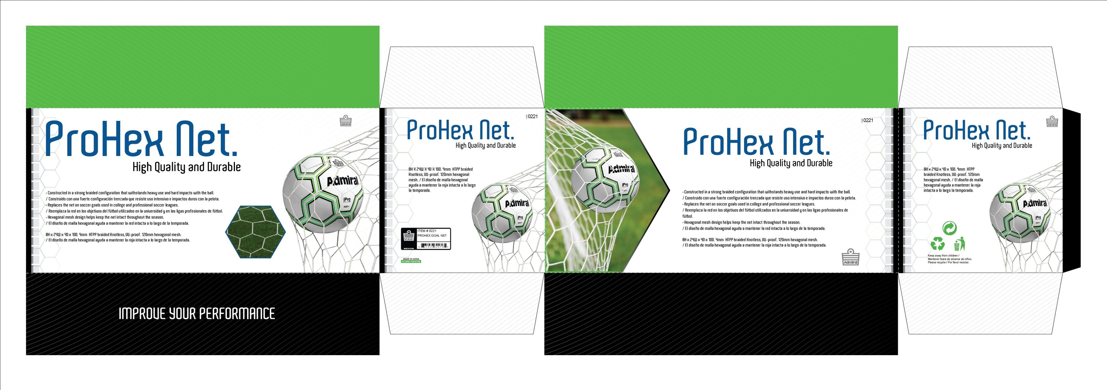 Pro-Hex Full Size Goal Net 4MM 8'x24' - 0221-ADMIRAL by Admiral | Available at Niky's Sports