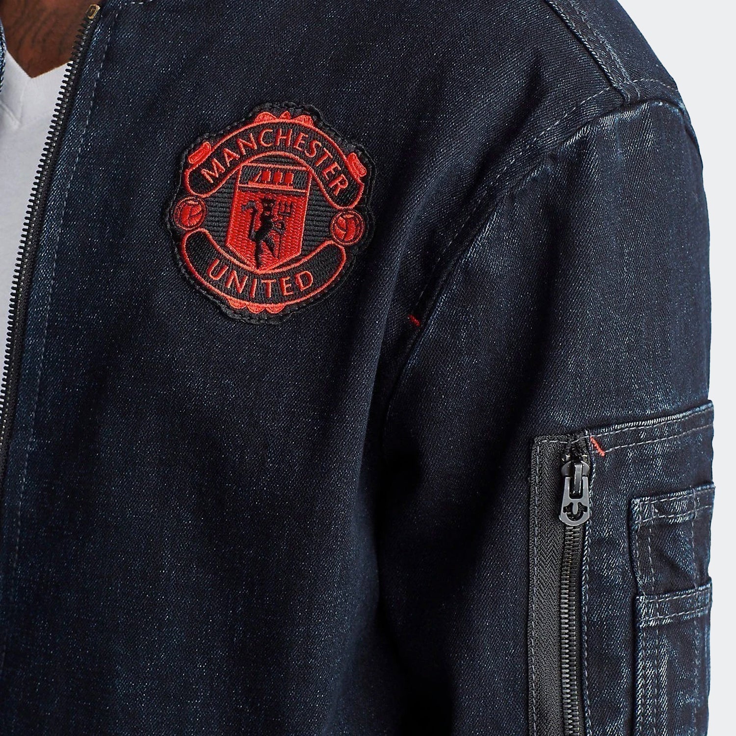 True Religion Manchester United Denim Bomber Jacket True Religion Manchester United Denim Bomber Jacket