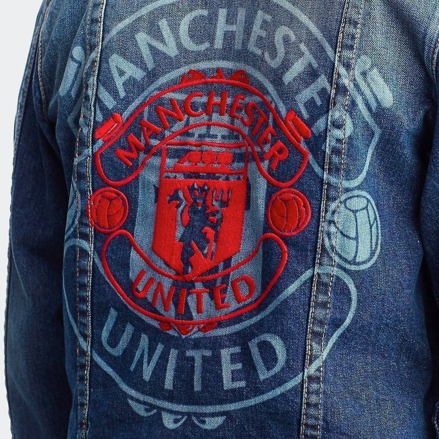 Men's Manchester United Embroidered Denim Jacket Men's Manchester United Embroidered Denim Jacket