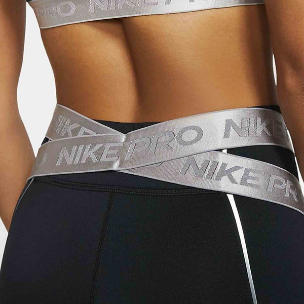 Nike Pro Hyperwarm Tight in Black, White & Metallic Silver