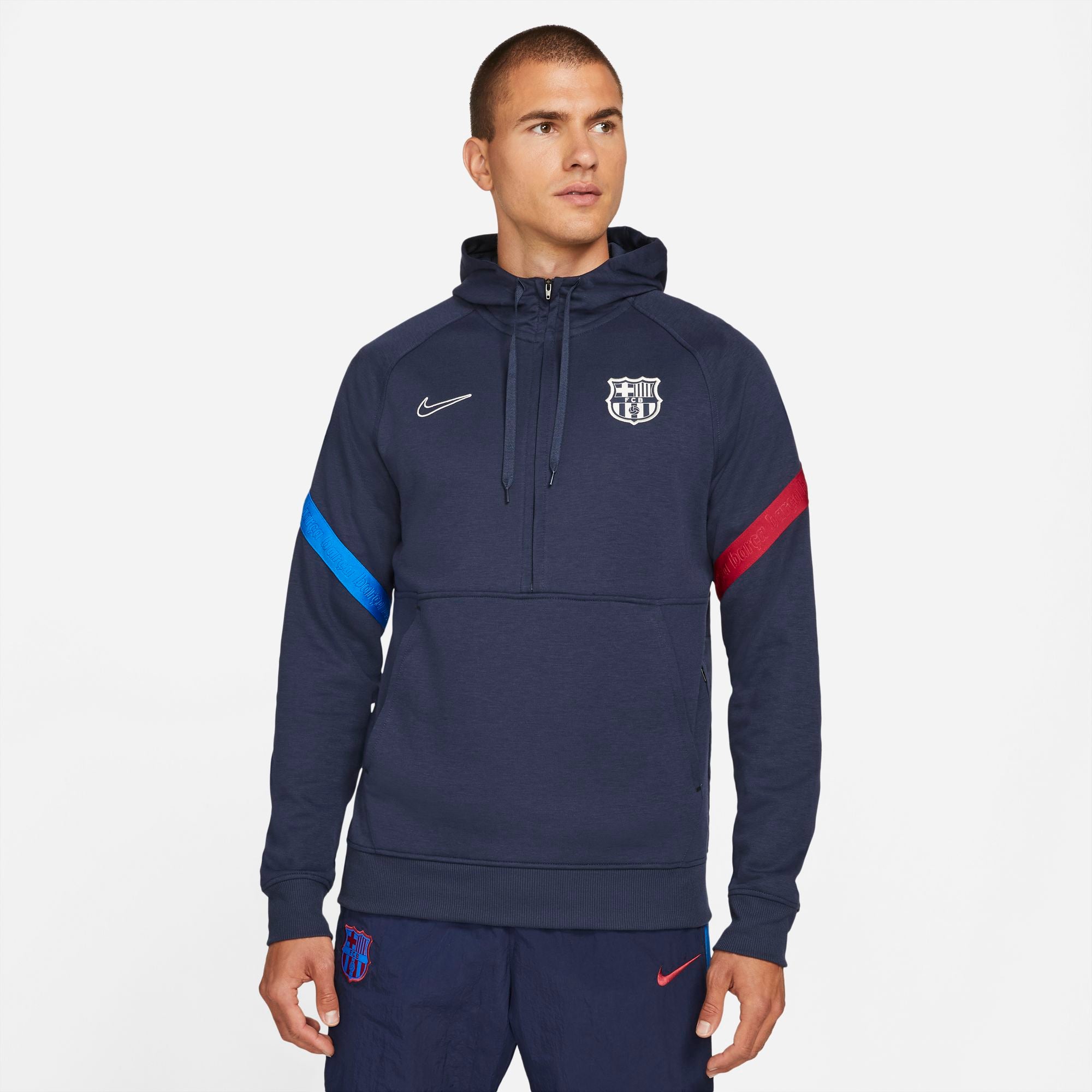 FC Barcelona Men's Nike Dri-FIT 1/2-Zip Soccer Hoodie - CV9940-451-NIKE by Nike | Available at Niky's Sports